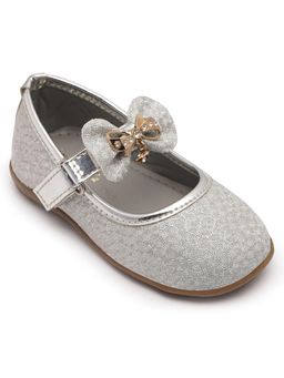 Hopscotch - Girls Bow Applique Mary Jane Silver Ballerina