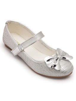 Hopscotch - Girls Bow Elegance Mary Jane Silver Ballerina