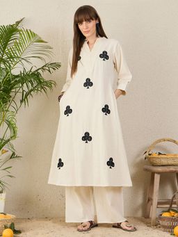 Indo Era - Women White Embroidered A-Line Kurta with Palazzo