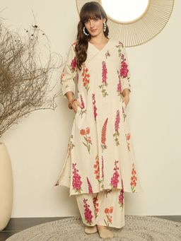 Indo Era - Women Off White-Pink Floral Printed Co-Ord Set