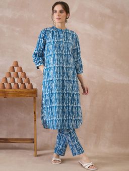 Indo Era - Women Blue Tie-Dye Printed Straight Co-Ord Set
