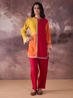 Indo Era - Women Multi-Color Colorblock Embroidered Co-Ord Set
