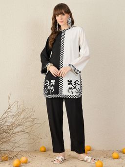 Indo Era - Women Black-White Colorblock Straight Co-Ord Set