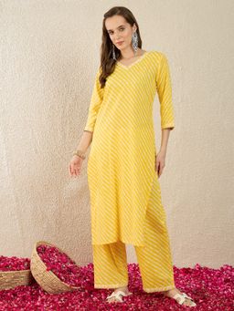 Indo Era - Women Yellow Printed Straight Co-Ord Set