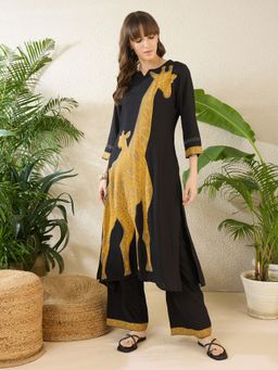 Indo Era - Women Black Printed Kurta with Palazzo