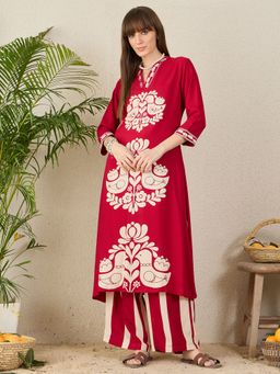 Indo Era - Women Maroon Printed Kurta with Palazzos