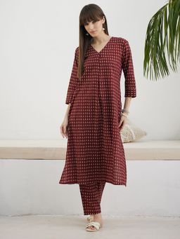 Indo Era - Women Maroon Printed A-Line Co-Ord Set