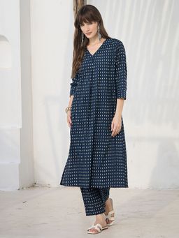 Indo Era - Women Navy Blue Printed A-Line Co-Ord Set