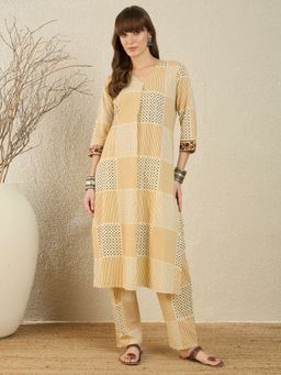 Indo Era - Women Beige Printed A-Line Co-Ord Set