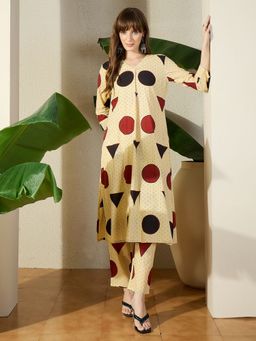 Indo Era - Women Cream Printed A-Line Co-Ord Set