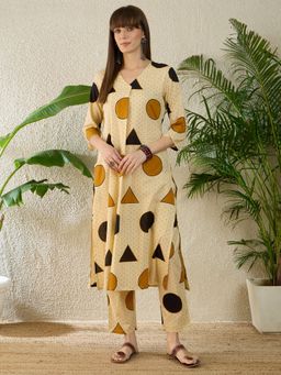 Indo Era - Women Beige Printed A-Line Co-Ord Set