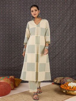 Indo Era - Women Beige Polka Dot Printed A-Line Co-Ord Set