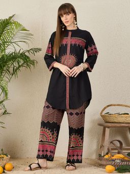 Indo Era - Women Black Printed A-Line Co-Ord Set