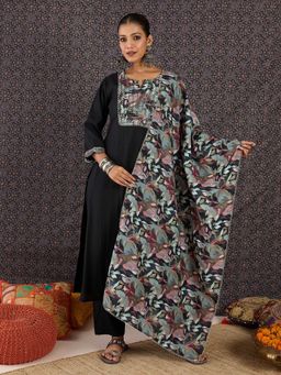 Indo Era - Women Black Printed Straight Kurta with Pant and Dupatta
