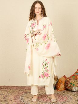 Indo Era - Women Off White Floral Embroidered Kurta with Pant and Dupatta