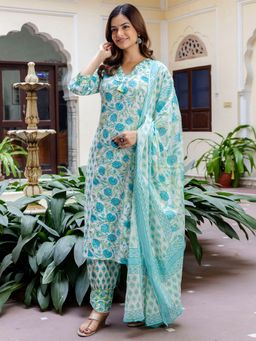Indo Era - Women Multi-Color Floral Printed Kurta with Salwar and Dupatta