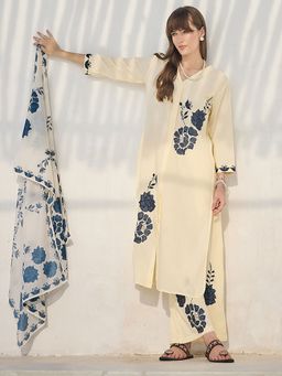 Indo Era - Women Cream Floral Printed Kurta with Palazzo and Dupatta