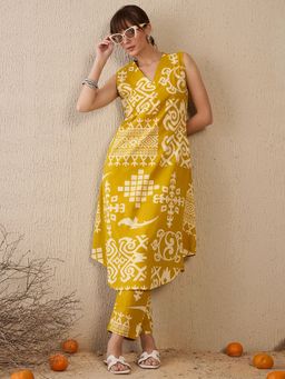Indo Era - Women Mustard Printed A-Line Co-Ord Set