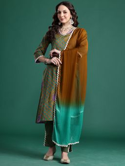 Indo Era - Women Multi-Color Checks Printed Kurta with Pant and Dupatta