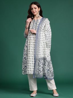 Indo Era - Women Off White Floral Printed Kurta with Pant and Dupatta