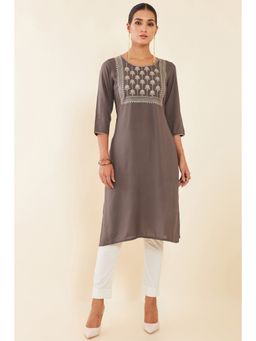 Soch - Grey Embroidered Straight Rayon Kurta with Gota Patti