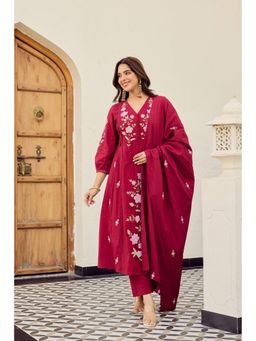 WOOMN - Pink Embroidered A-Line Anarkali with Pant and Dupatta