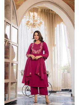 WOOMN - Pink Berry Bloom A-Line Anarkali with Pant and Dupatta