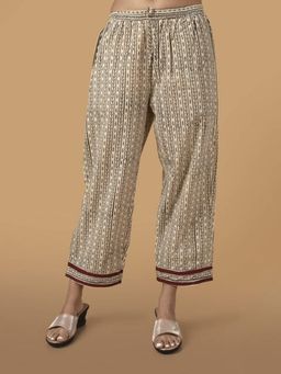 Meeta's - Garden Beige Block Print Straight Pants
