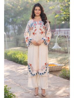 Mahee Jaipur - Blue Ivory Garland Print Muslin Kurta With Pant