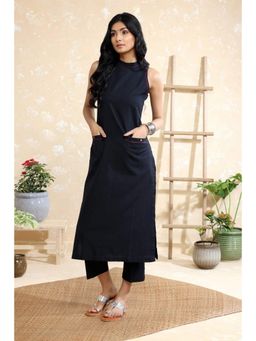 Sutra Art of Clothing - Black Malai Cotton Kurta And Pant Set