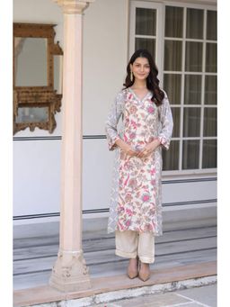Mahee Jaipur - Blue Floral Jaal Print Muslin Kurta With Pant