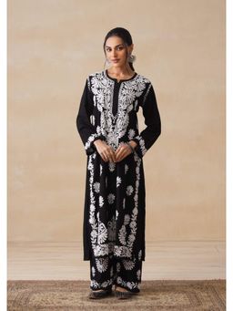 House of Chikankari - Black Hoc Rayon Chikankari Solid Women's Kurta with Pant