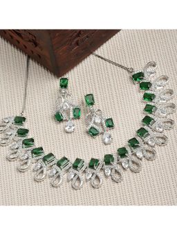 Karatcart - Silver Tone Green American Diamond Necklace Set for Women (Set of 2)