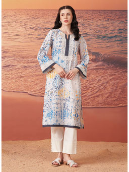 Lakshita - Blue Printed Cotton Linen Kurta for Women