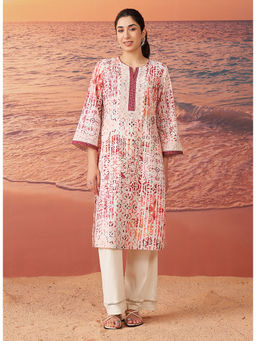 Lakshita - Rust Printed Cotton Linen Kurta for Women