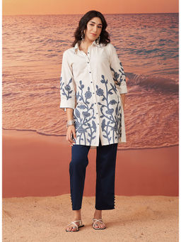 Lakshita - Ivory Embroidered Rayon Kurta for Women