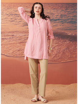 Lakshita - Pink Cotton Gauze Embroidered Kurti for Women