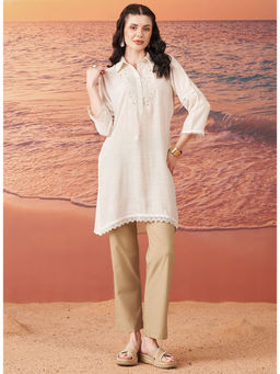 Lakshita - Ivory Embroidered Rayon Kurta for Women
