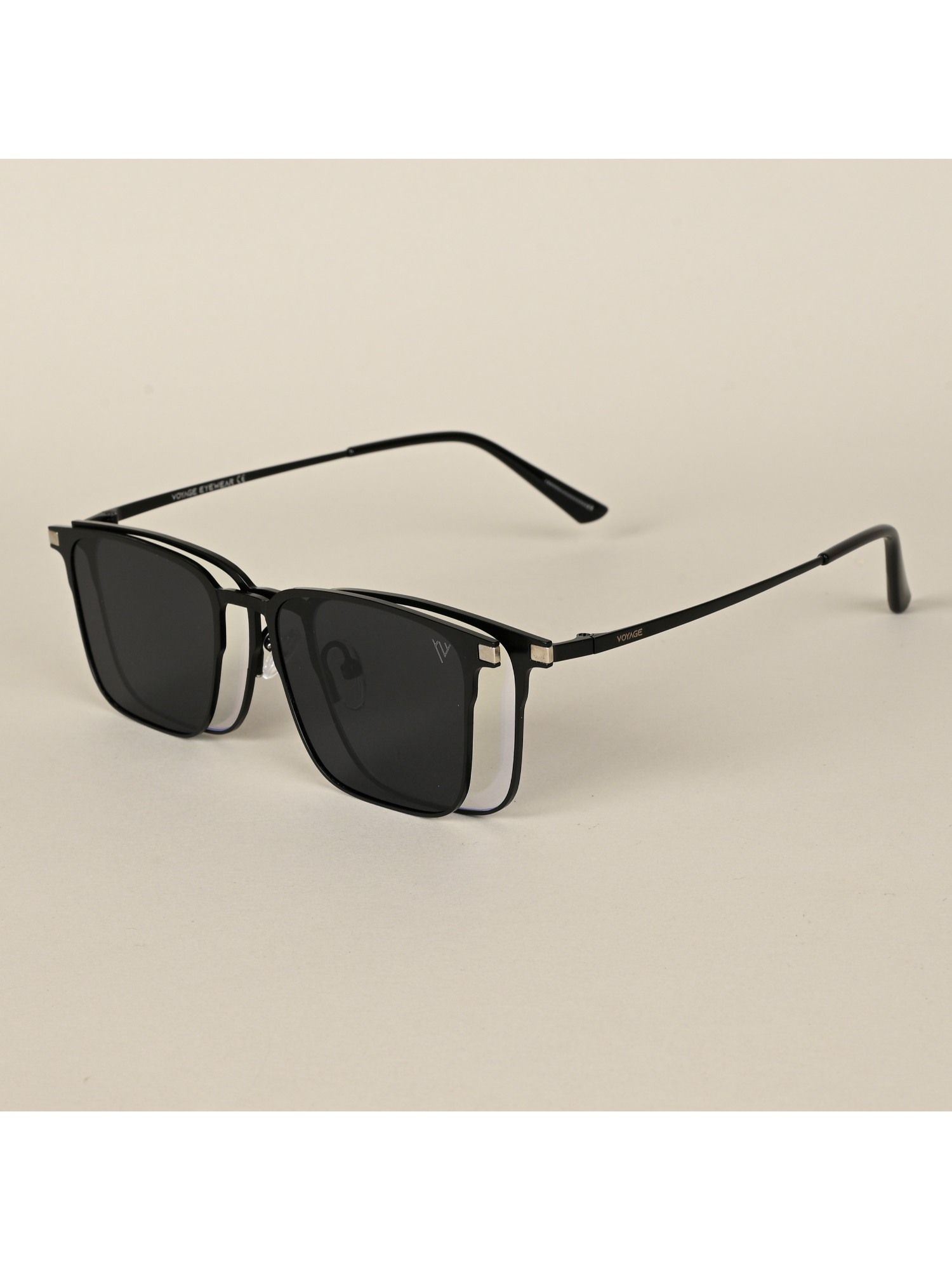 Buy Voyage Black Square Clip-On Polarized Sunglasses for Men