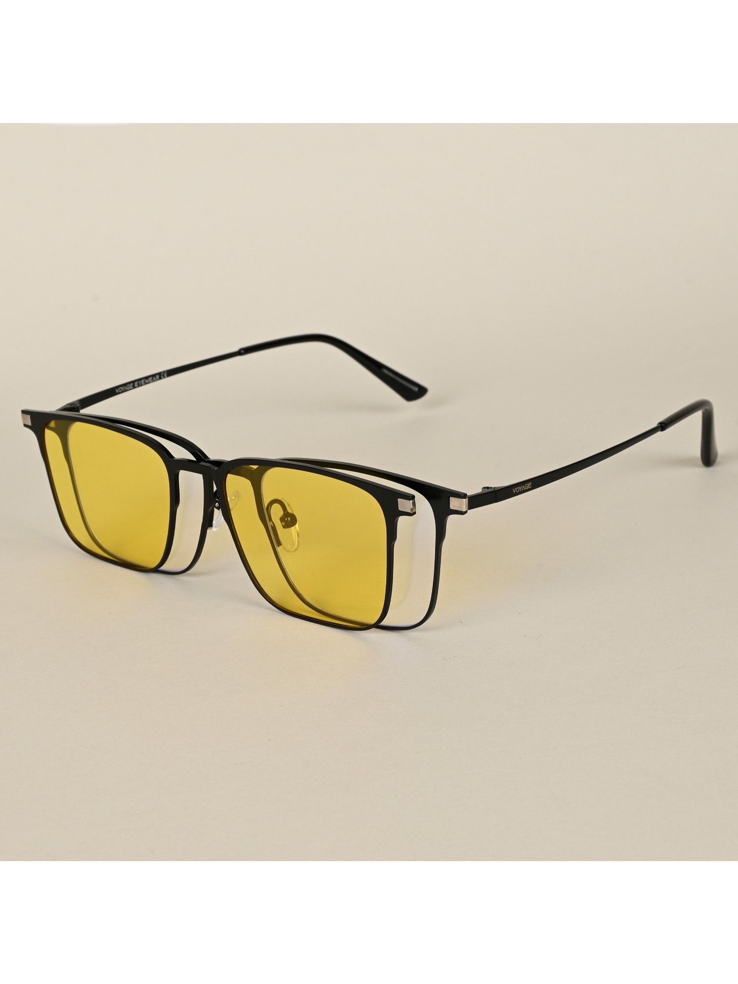 Buy Voyage Black Square Clip-On Polarized Sunglasses for Men