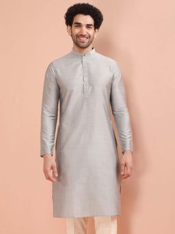 KISAH - Men Grey Solid Plain Kurta