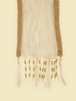Manyavar - White Pleated Stole with Golden Borders