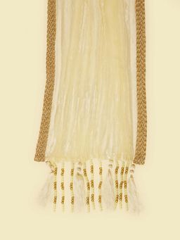 Manyavar - Cream Pleated Stole with Golden Borders