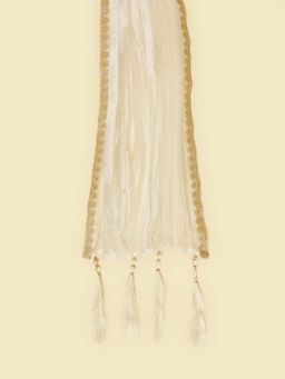 Manyavar - Warm White Pleated Stole with Golden Borders