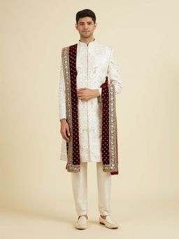 Manyavar - Maroon Velvet Grandeur Stole