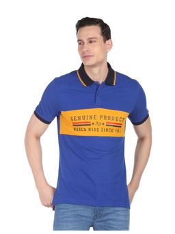 AD By Arvind - Men Blue And Yellow Contrast Panel Printed Polo Shirt