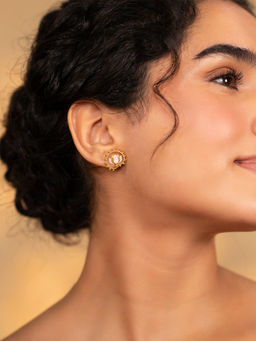 Shaya by CaratLane - Kamal Sarovar Stud Earrings in Gold Plated 925 Silver