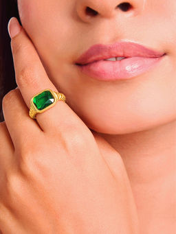ELRA - Green Stainless Steel 18K Gold Plated Ring