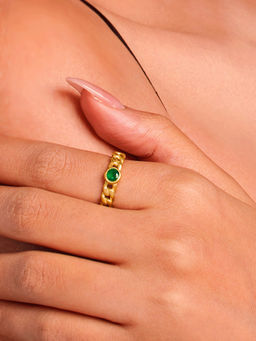 ELRA - Green Stainless Steel 18K Gold Plated Ring