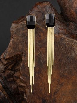E2O - Gold Plated Layered Brown Stone Crafted Contemporary Drop Earring